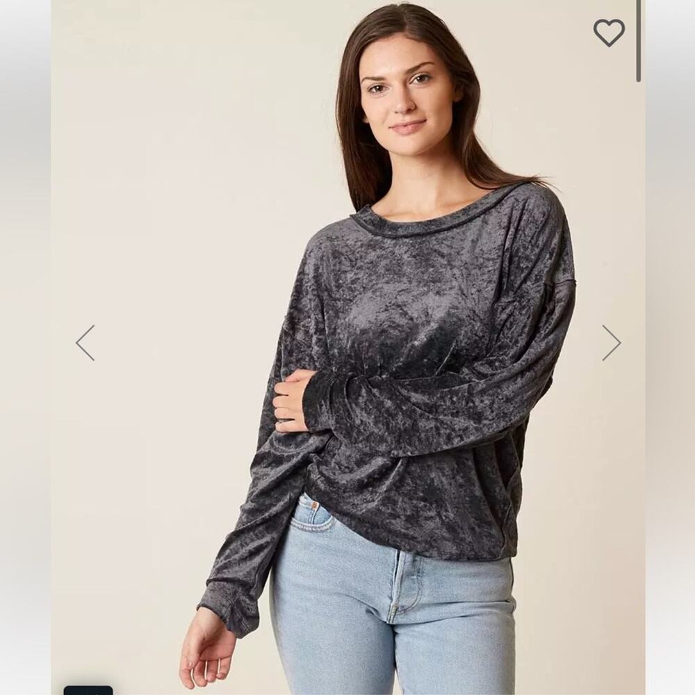 We the Free Crushed Velvet Cozy Sweatshirt in Gray - Size XS